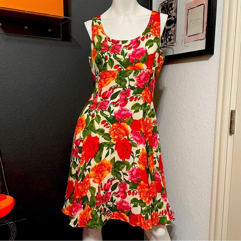 Vintage Kay Unger Floral Sun Dress Coquette Garden Party Dopamine Maximalist
